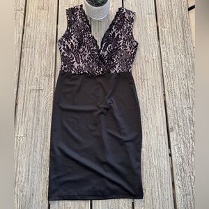 Women’s CBR Deep Plunging Black Lace Cocktail Dress, Sz MEDIUM